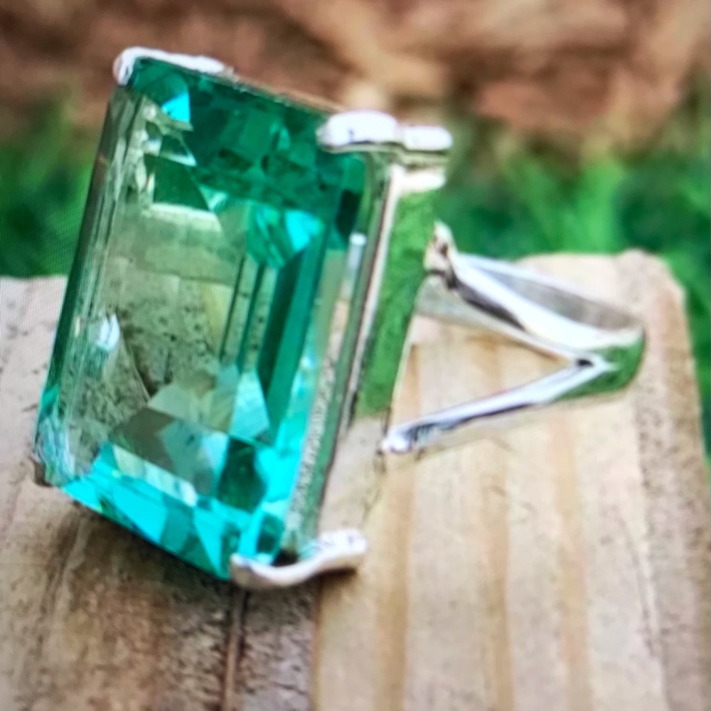 Aquamarine Stamped 925 Sterling Silver Ring